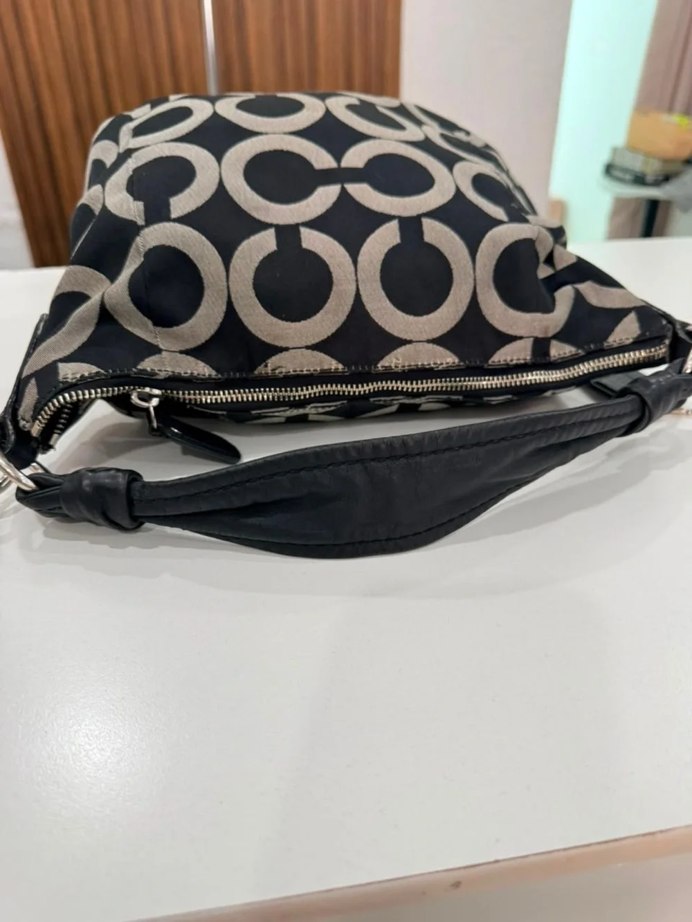 Coach Kristin Sateen Op Art Hobo Bag Black Gray Large Handbag Purse Bag #14753